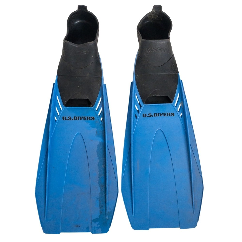 U.S. Divers Pacifica Fins Mens 8.5-9.5 Blue Vented Blade Rubber Snorkel USA
